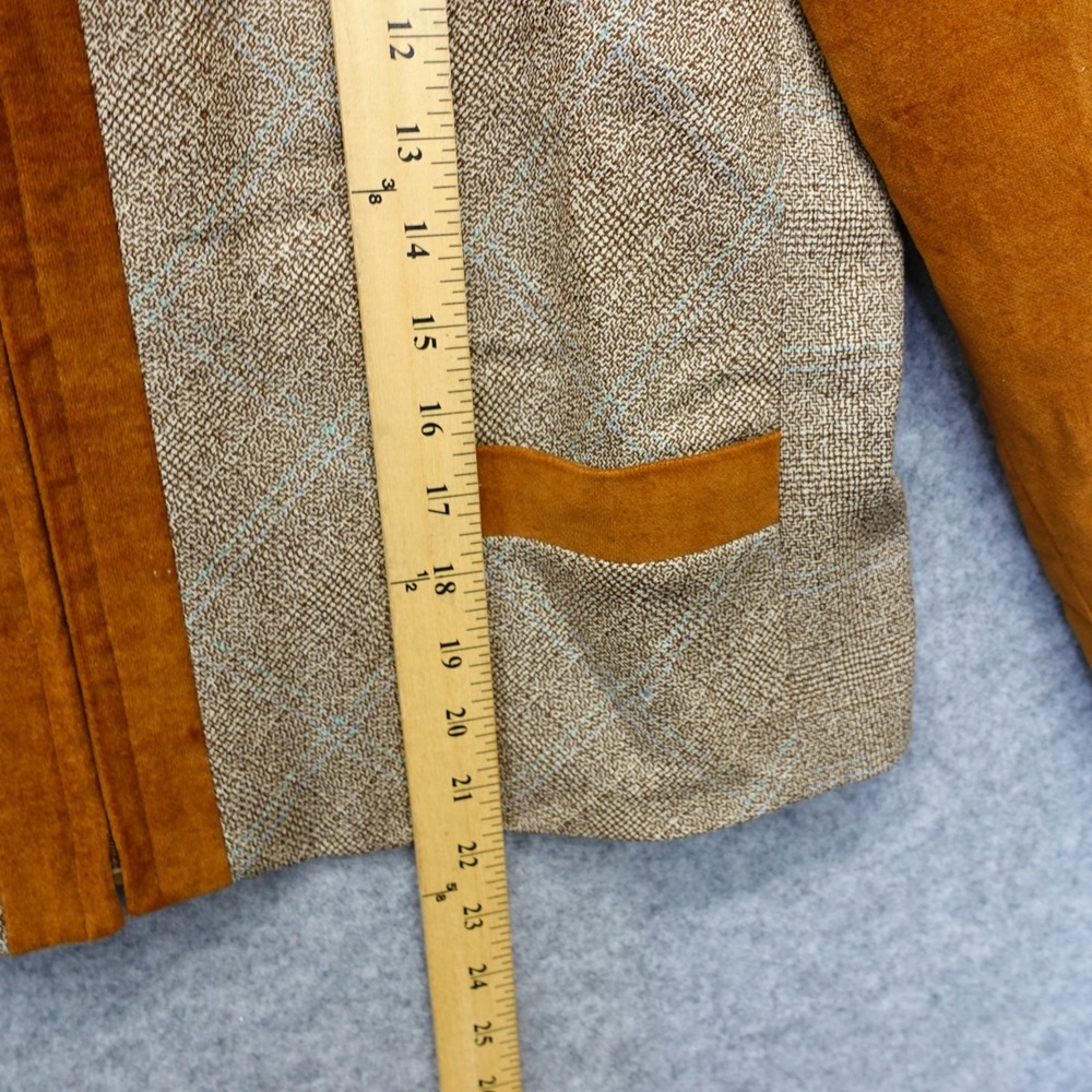 Vintage Tweed Jacket Womens L 12 Brown Plaid HARVE BENARD Velvet Mandarin Collar - Picture 7 of 16